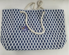 Blue and White Twisted Rope Tote Bag
