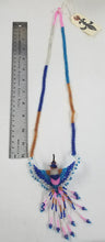 Blue, Tan, Pink, and White Hand-Beaded Large Hummingbird Necklace