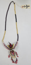 Plum, Gold, and Red Hand-Beaded Large Hummingbird Necklace